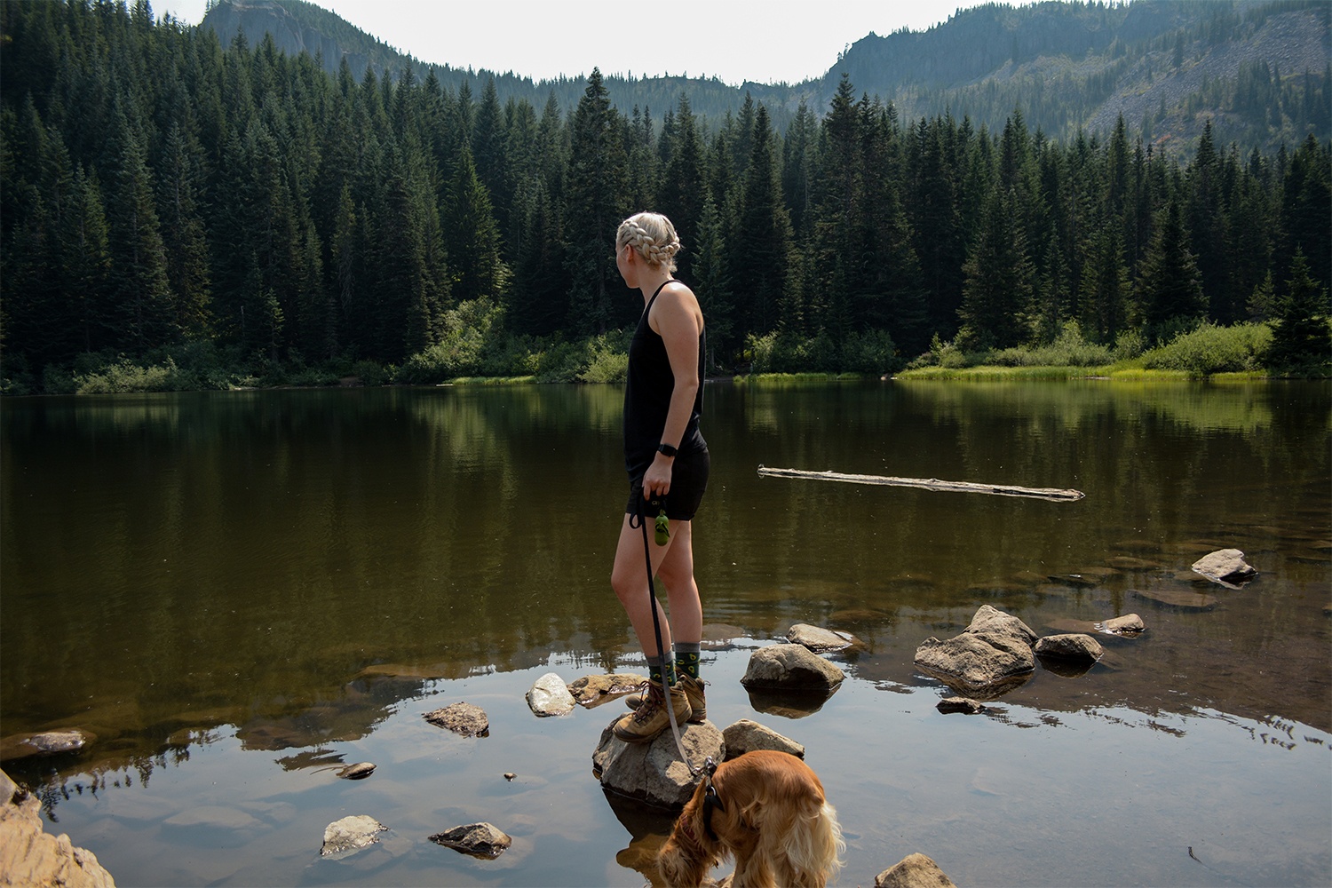 Girl looking at Mirror Lake near Mt Hood Oregon