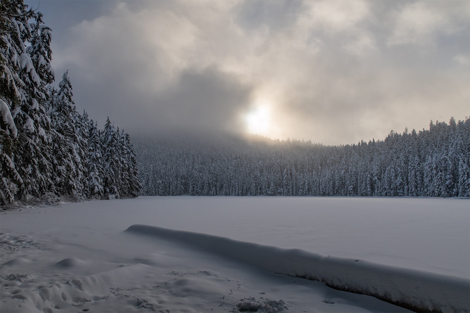 lower twin lake covered in snow